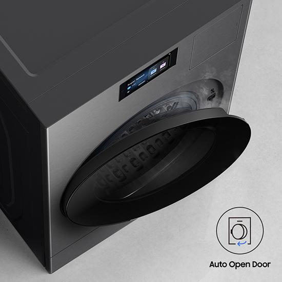 All-in-one washer dryer opening at the end of drying cycle with Auto Open Door setting All-in-one washer dryer opening at the end of drying cycle with Auto Open Door setting